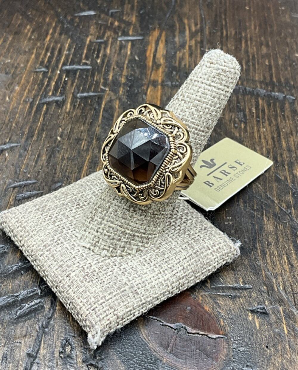 Barse Piazza Ring-Smoky Quartz- Bronze-8- NWT